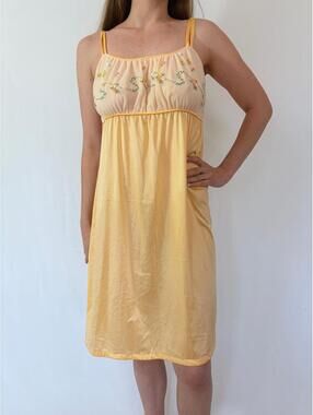 Vintage Cottagecore Orange Dainty Floral Embroidered Milkmaid Slip Dress